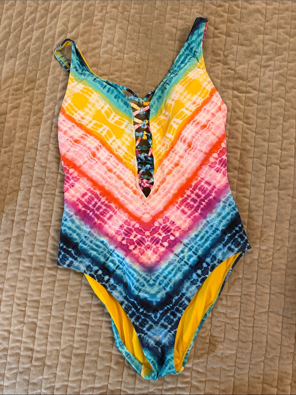 Bleu Rod Beattie Multicolor Tie-Dye One-Piece Swimsuit - Yellow, Pink, Blue